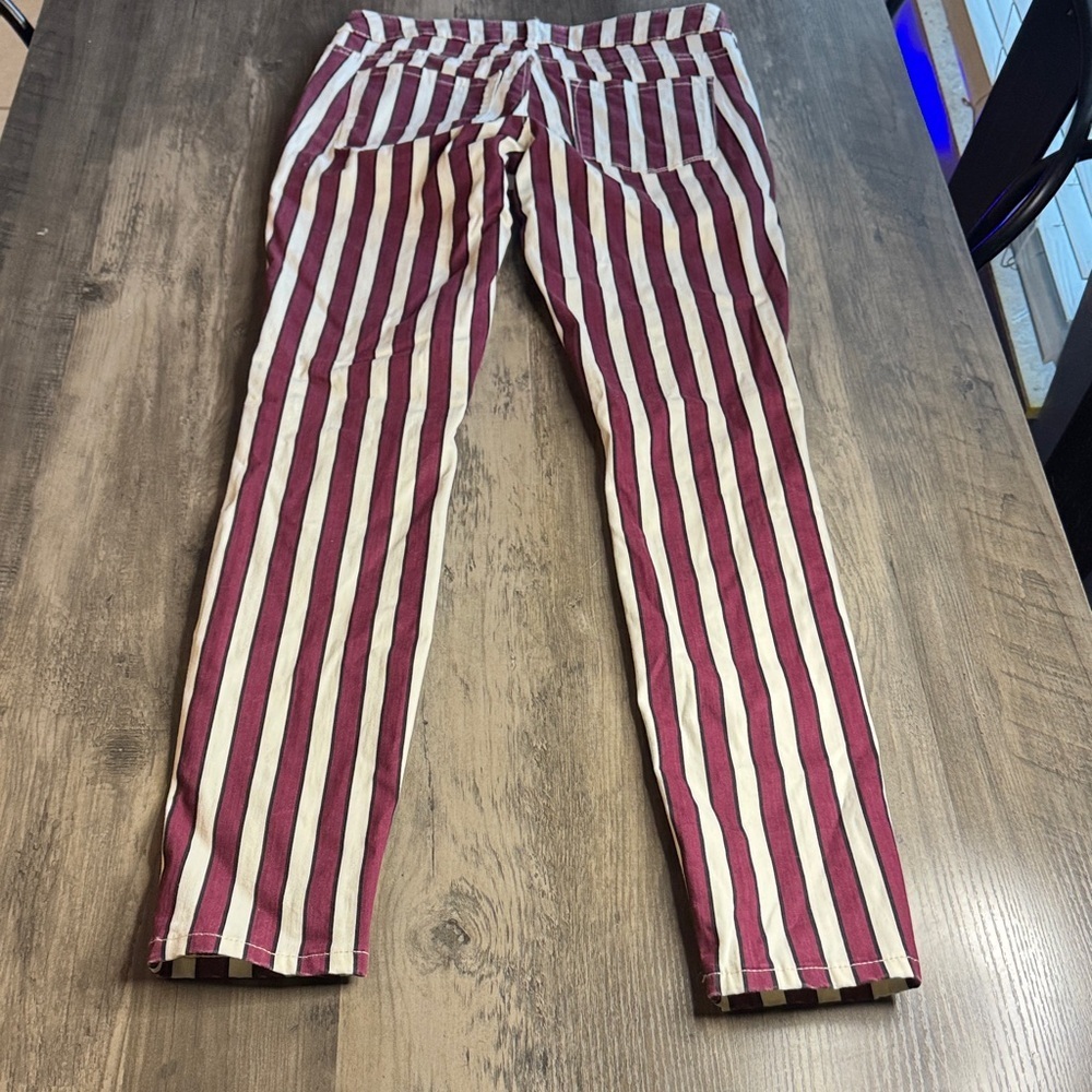 Scotch & Soda Burgundy and Cream Striped Mid Rise Skinny - Picture 5 of 5
